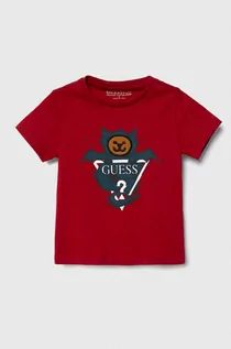 Koszulki dla chłopców - Guess t-shirt bawełniany dziecięcy kolor czerwony z nadrukiem - grafika 1