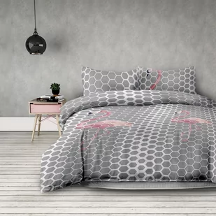 AmeliaHome pościel geometryczny wzór poszwa na kołdrę mikrofibra zamek błyskawiczny Basic Collection Flamingo Light szary stal srebrna biała różowa, 155x220 + 80x80 1728 - Pościel dla dzieci - miniaturka - grafika 2