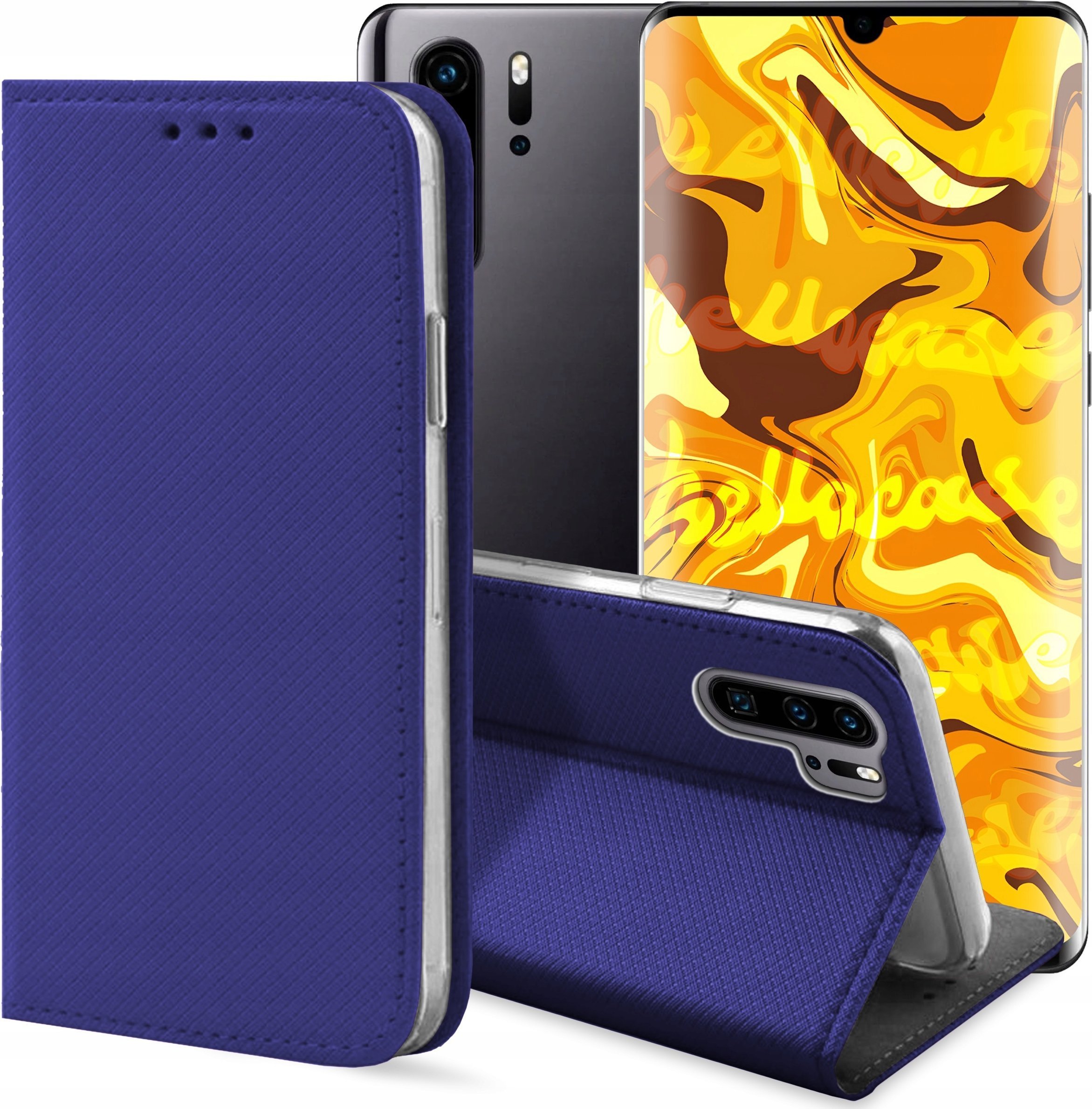 ETUI Z KLAPKĄ DO HUAWEI P30 PRO GRANATOWE MAGNETYCZNE ZAMYKANE KABURA CASE