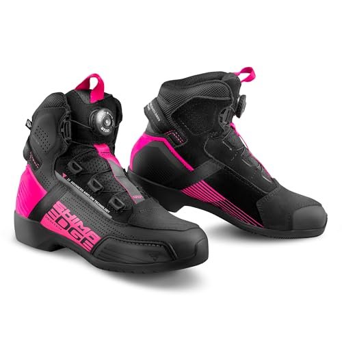 SHIMA EDGE Buty motocyklowe, męskie, damskie, skórzane, wentylowane, wodoszczelne, ATOP, ochraniacze na buty motocyklowe, sneakersy, antypoślizgowe, Damski, wentylowany, różowy, 39 EU