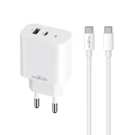Ładowarki do telefonów - Maxlife ładowarka sieciowa PD QC MXTC-06-20AC 1x USB-C 1x USB 20W biała + kabel USB-C - USB-C 20W - miniaturka - grafika 1