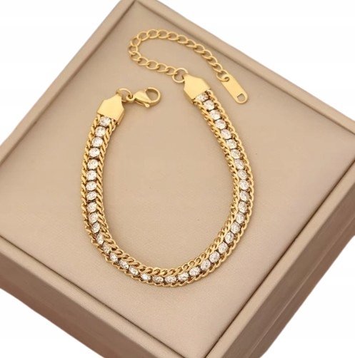 Damska Złota Bransoletka z Kryształkami Biżuteria STAL na Prezent