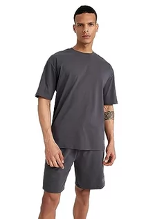 Koszulki męskie - DeFacto Męski Basic Oversized T-shirt męski – klasyczny T-shirt dla mężczyzn, antracytowy, XXL - grafika 1