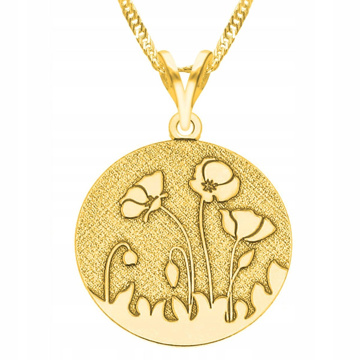 Złoty Naszyjnik Blaszka z Makami Kwiatami Mak Kwiat Łąka Flower SREBRO 925