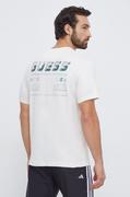 Koszulki męskie - Guess t-shirt bawełniany męski kolor beżowy z nadrukiem - miniaturka - grafika 1