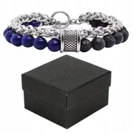 Bransolety męskie - Nowoczesna Bransoletka Męska Granatowo-Czarna 21cm + Pudełko Upominkowe - miniaturka - grafika 1
