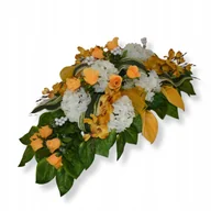 Sztuczne kwiaty - STROIK NA POMNIK żółte białe sztuczne hortensje róże kompozycja obciążona - miniaturka - grafika 1