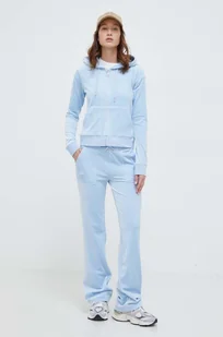 Juicy Couture spodnie dresowe welurowe kolor niebieski gładkie - Spodnie damskie - miniaturka - grafika 1