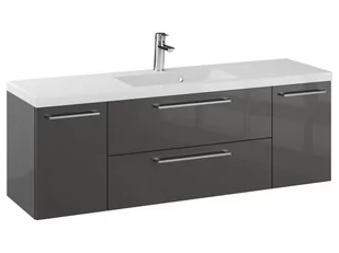 Szafka Wisząca Z Umywalką RON 140 cm D - Titan Wysoki Połysk - Uchwyty Chromowane - Szafki łazienkowe - miniaturka - grafika 1