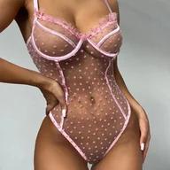 Body - Body prześwitujące z serduszkami - M Różowy - miniaturka - grafika 1