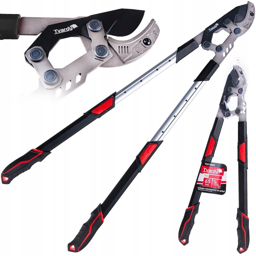 Sekator teleskopowy do gałęzi z przekładnią i ostrzem kowadełkowym 730-970mm 65Mn PTFE 6/12