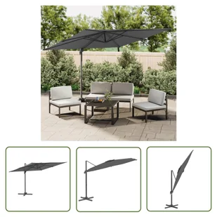 The Living Store Parasol wiszący z aluminiowym słupkiem - antracytowy - 400x300 cm - Parasol Wiszący - Parasole ogrodowe - miniaturka - grafika 1