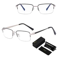 Okulary korekcyjne, oprawki, szkła - Metalowe półramkowe okulary zerówki z filtrem Blue Light do komputera 25147C czarny/srebrny - miniaturka - grafika 1