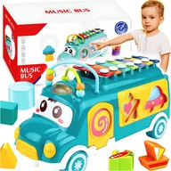 Zabawki sensoryczne - MUZYCZNY AUTOBUS Z CYMBAŁKAMI SORTER KOLOROWY KLOCKI LABIRYNT DLA DZIECI 3+ - miniaturka - grafika 1