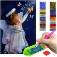 Zabawki kreatywne - Haft Diamentowy ARTULIO, Obraz DIY 5D, Diamond Painting, Mozaika Diamentowa 40X60cm (Anioł z motylkiem) + Zestaw Akcesoriów - miniaturka - grafika 1