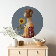 Tapety - Mural DOTS Kobieta ze słonecznikiem NIEBIESKI- okrągła dekoracja ścienna - miniaturka - grafika 1