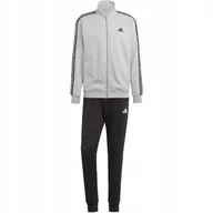 Dresy damskie - Dres męski adidas Basic 3-Stripes Fleece szaro-czarny IA3073 XL - Adidas - miniaturka - grafika 1