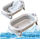 Wanienki dla dzieci - Wanienka Z Termometrem Dla Niemowląt Składana Materac W Gwiazdki Szara - miniaturka - grafika 1