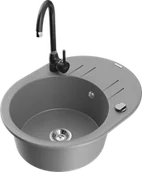 Zlewozmywaki z baterią - Mexen Kevin zlewozmywak granitowy 1-komorowy z ociekaczem i baterią kuchenną Telma, szary - 6517-71-670200-70 - miniaturka - grafika 1