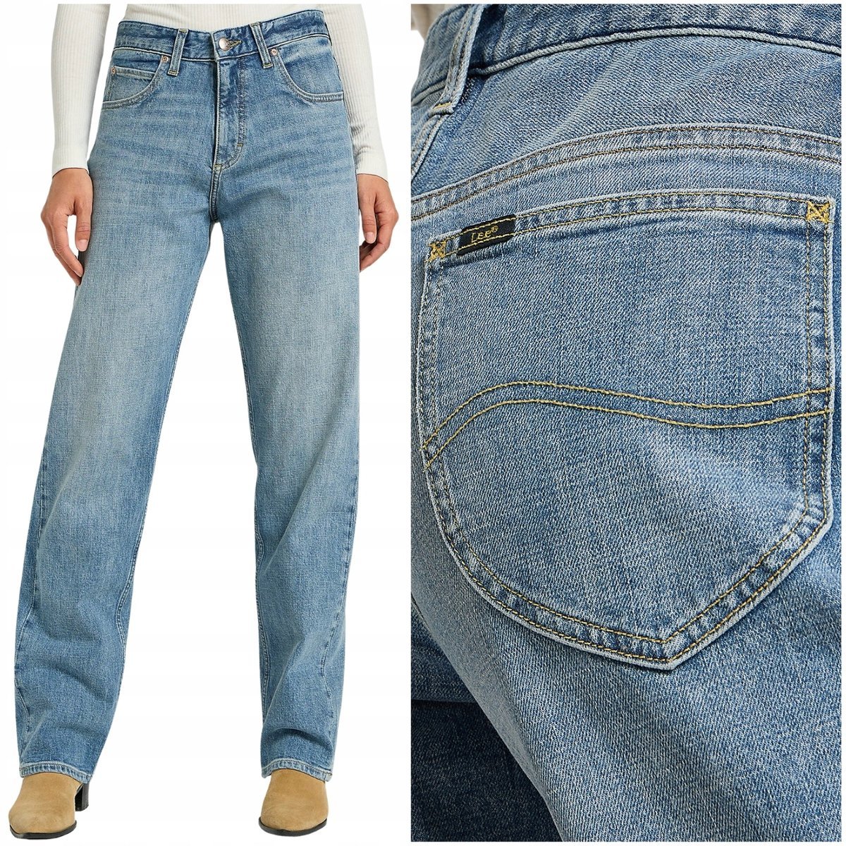 Lee Rider Classic wysokie proste luźne damskie spodnie jeansowe W27 L31