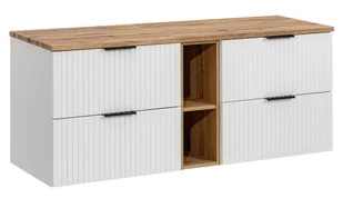 Szafka nastawna z blatem i regałem, Adel, 140x46x57 cm, biały, dąb wotan, mat - Szafki łazienkowe - miniaturka - grafika 1