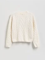 Swetry dla dziewczynek - Reserved - Strukturalny sweter - złamana biel - miniaturka - grafika 1