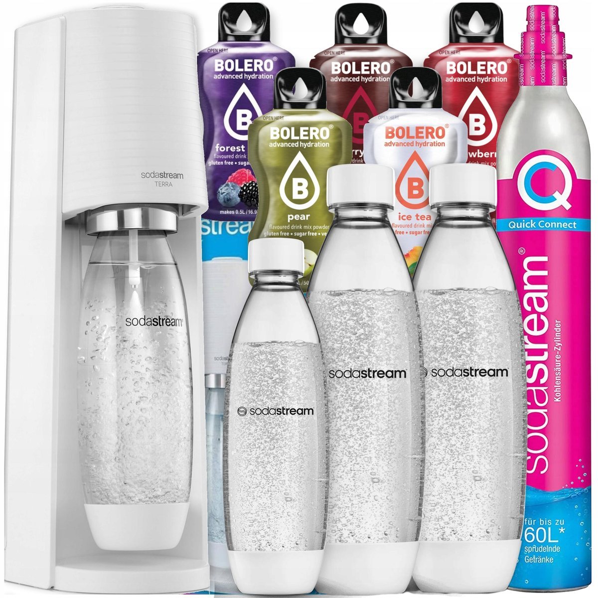SATURATOR DO WODY GAZOWANEJ SODASTREAM TERRA WHITE DUŻY ZESTAW + BOLERO GAZ