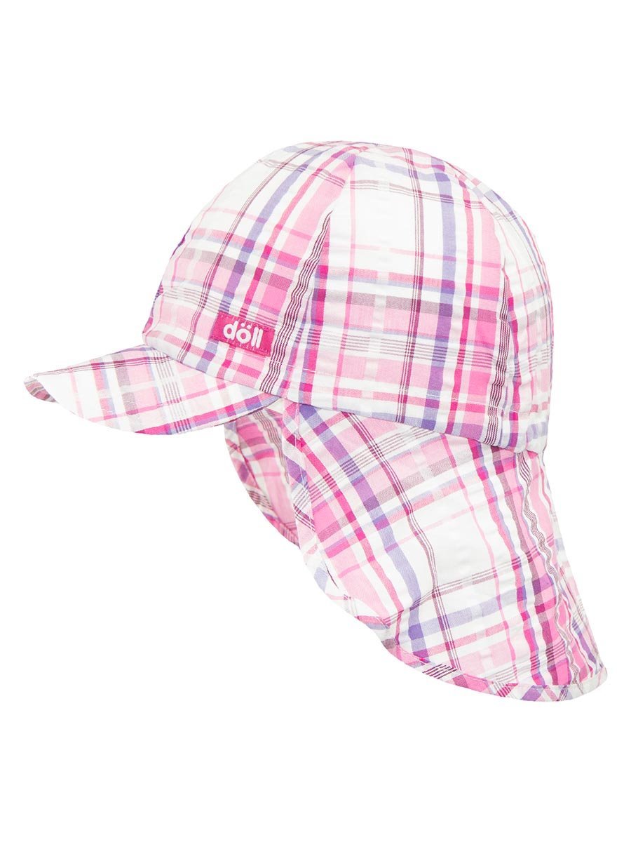 Czapka z daszkiem z ochroną na kark w różową kratkę Döll r.53