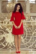 Sukienki - Czerwona Trapezowa Sukienka z Rozkloszowanym Rękawem do Łokcia - miniaturka - grafika 1