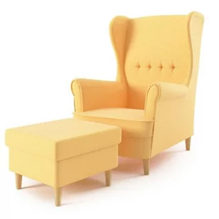Fotel skandynawski, podnóżek, Uszak, 75x80x104 cm, jasny żółty - Fotele - miniaturka - grafika 1