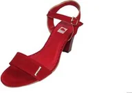 Sandały damskie - Sandały Damskie szersze czerwony zamsz obcas 41 - miniaturka - grafika 1