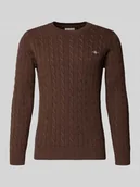 Swetry męskie - Sweter z dzianiny ze ściegiem warkoczowym i wyhaftowanym logo - miniaturka - grafika 1