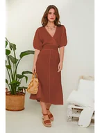 Sukienki - Rodier Lin Lniana sukienka w kolorze brązowym - miniaturka - grafika 1