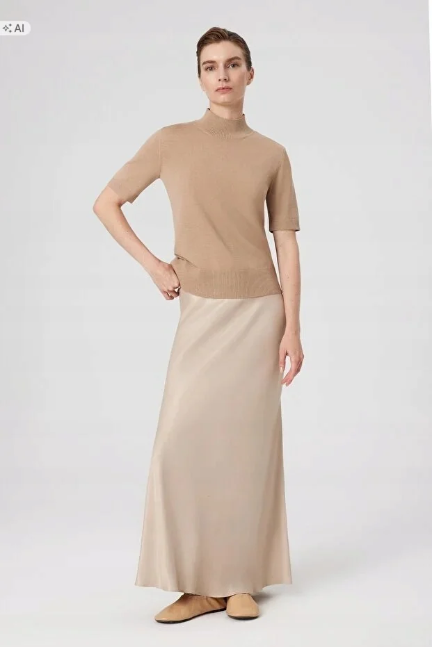 GŁADKI SWETER DAMSKI BEŻOWY Z KRÓTKIM RĘKAWEM ELEGANCKI 36 5IA