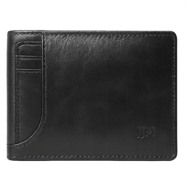 Portfel czarny ze skóry naturalnej RFID Pudełko prezentowe + Etui na karty
