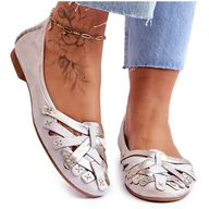 Baleriny - Damskie Skórzane Baleriny Maciejka 01358-22 Beżowo-Złote beżowy - miniaturka - grafika 1