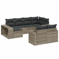 Sofy ogrodowe - vidaXL 10-częściowa sofa ogrodowa z poduszkami z jasnoszarego polirattanu - miniaturka - grafika 1