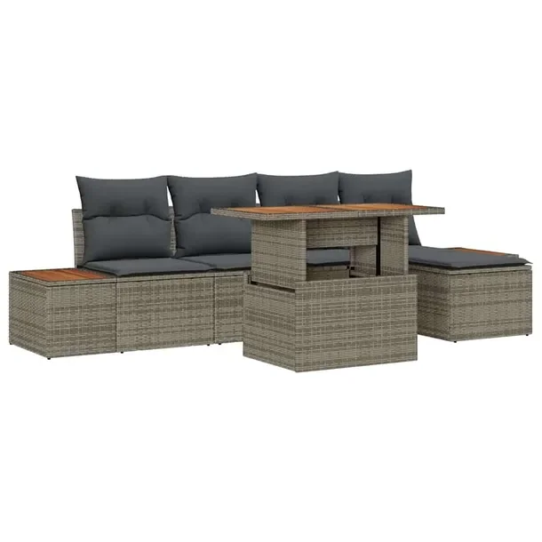 5-częściowy zestaw sofy modułowej ogrodowej, szary, rattan, 70 cm głęb