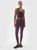 Legginsy - 4F Legginsy treningowe ze średnim stanem damskie - fioletowe XS - miniaturka - grafika 1