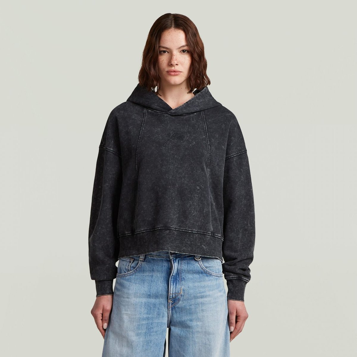 felpa donna g-star d27726 d969 washed a line script hdd h590 dk black smokey