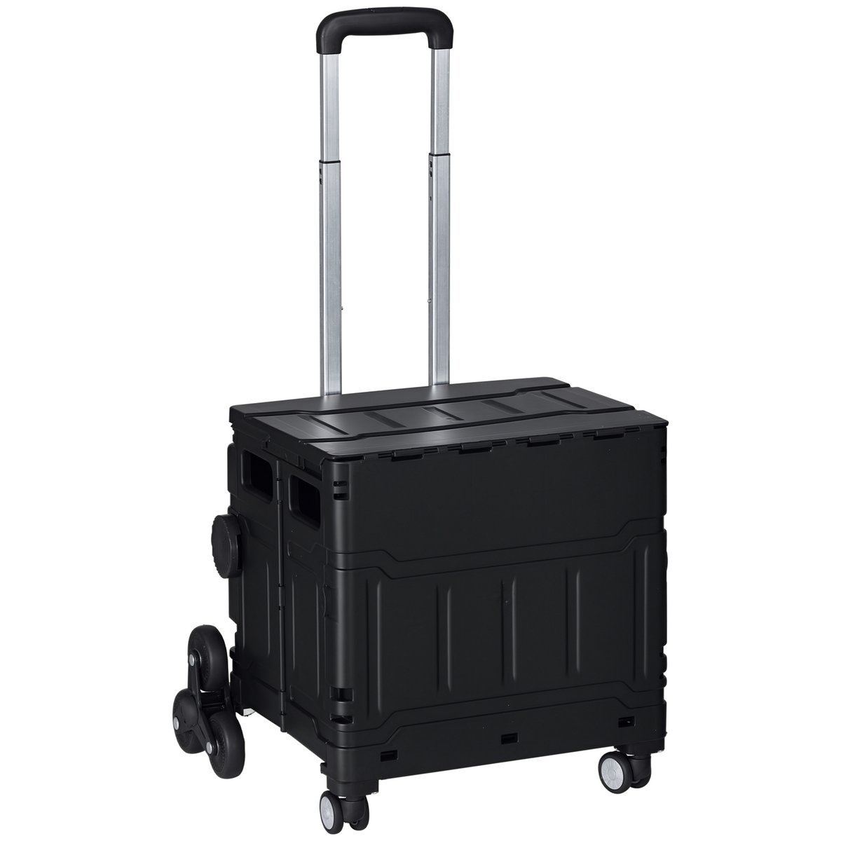 HOMCOM Składany wózek na zakupy z kółkami, pokrywą i teleskopową rączką, udźwig 80 kg, aluminiowy kosz na zakupy o pojemności 51 l, 52 x 48 x 100 cm..