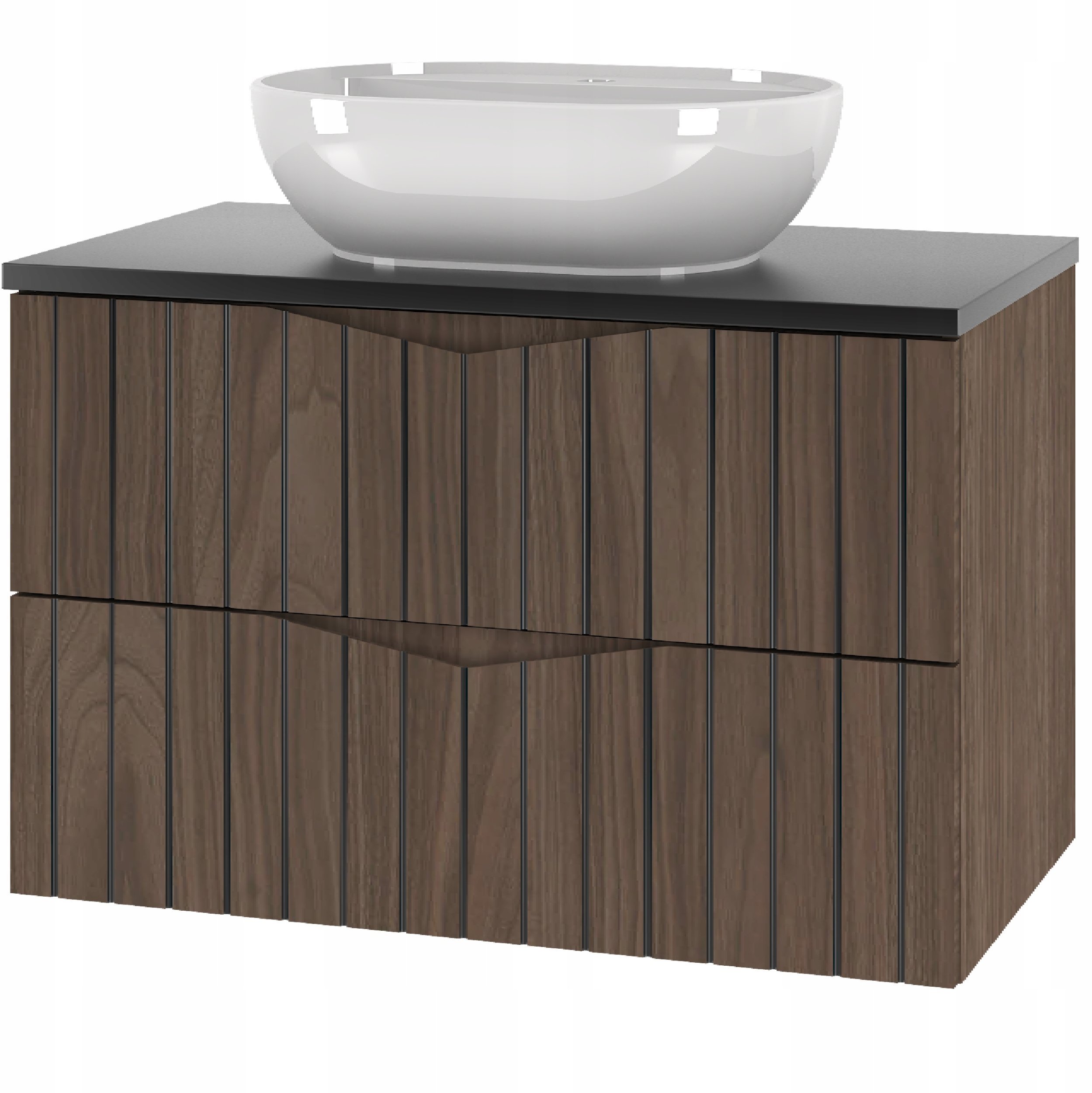 Comad Ryflowana szafka łazienkowa STELLA-01 z umywalką i blatem 80 cm DĄB ORZECH