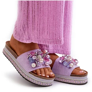 Klapki Damskie Na Platformie Z Ozdobami S.Barski HY077 Fioletowe - Klapki i japonki damskie - miniaturka - grafika 1