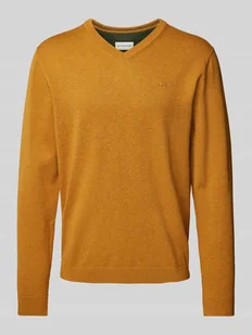Sweter z dzianiny o kroju regular fit z czystej bawełny z dekoltem w serek - Swetry męskie - miniaturka - grafika 1