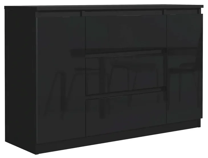 Nowoczesna Komoda 120cm 2 Drzwi 3 Szuflady Czarna Front Połysk Do Sypialni