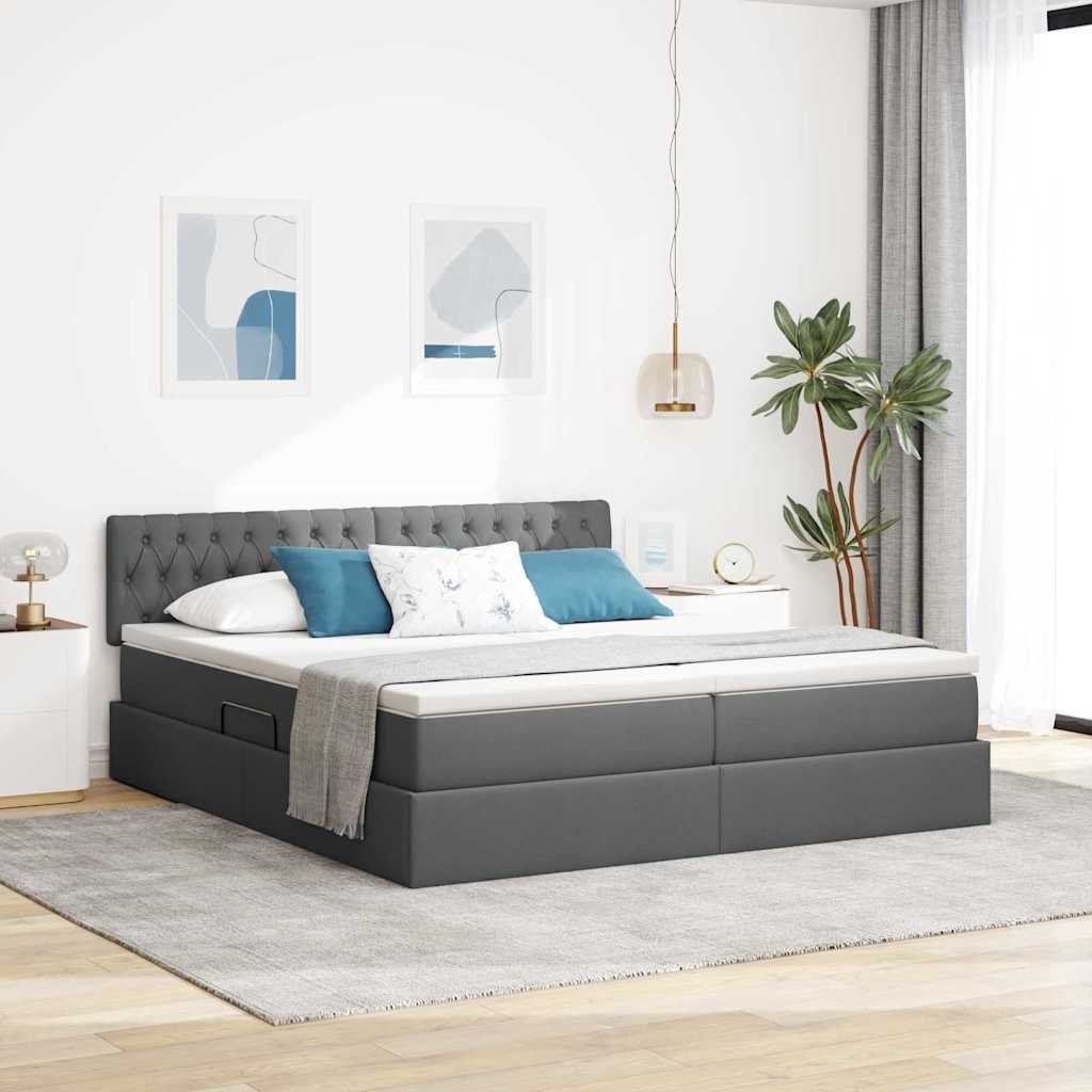vidaXL Łóżko Ze LED Lights Ciemnoszary 200 x 200 cm tkanina