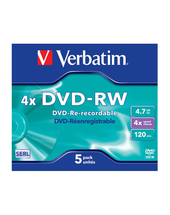 DVD-RW Verbatim 43285 4 7GB; 4x; 5szt.; Jewel Case