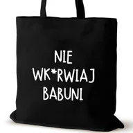 Torby i wózki na zakupy - Torba bawełniana czarna na ramię VIRAL zakupy duża z napisem nie wk babuni - miniaturka - grafika 1