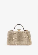 Torebki damskie - Złota Torebka Typu Kopertówka z Cyrkoniami i Perełkami Fesaria - miniaturka - grafika 1