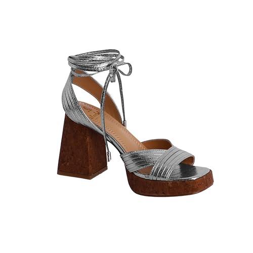 EL CABALLO Riva, Damskie sandały na obcasie - Eleganckie wygodne sandały damskie, srebrne, 41 EU, Srebrny, 41 EU